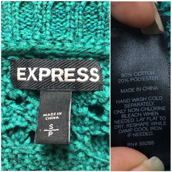 Green open knit short sleeve sweater - Express - Picture 3 of 3